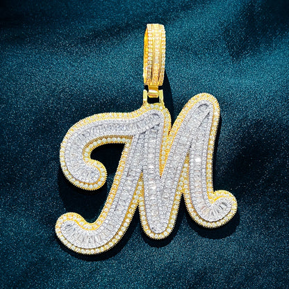 CUC Initials Baguette Cursive Letter Pendant Necklace For Men Women Iced Out Hip Hop Chain Fashion Rock Jewelry Gift A-Z
