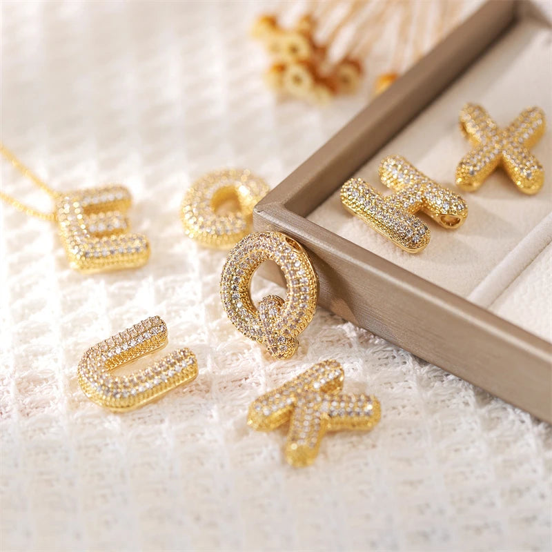 Classics Zircon Inlay Letter Pendant Necklace Fashion Gold Color For Women Couple Holiday Gift Party Everyday Jewelry