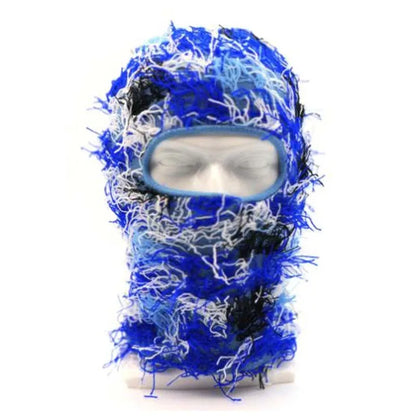 2024 New Hip Hop Balaclava Distressed Knitted Caps Full Face Ski Mask Women Outdoor Camouflage Fuzzy Ski Balaclava Beanies Hat
