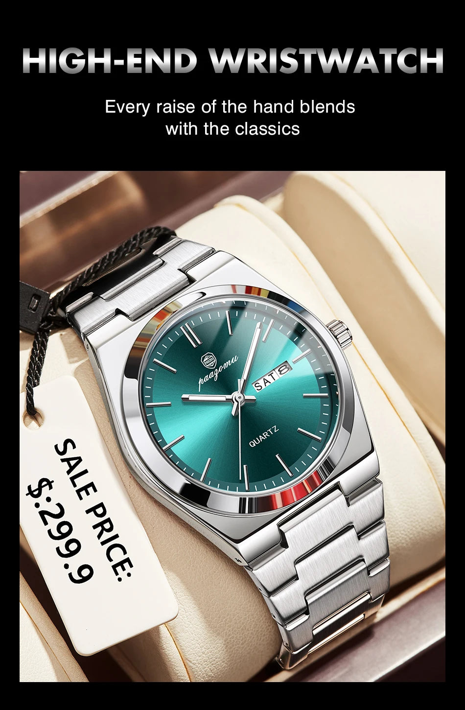 PENGAGAR Luxury Quartz Man Wristwatch Sport Men Watches Waterproof Luminous Date Week Stainless Steel Men's Watch Male Reloj+box