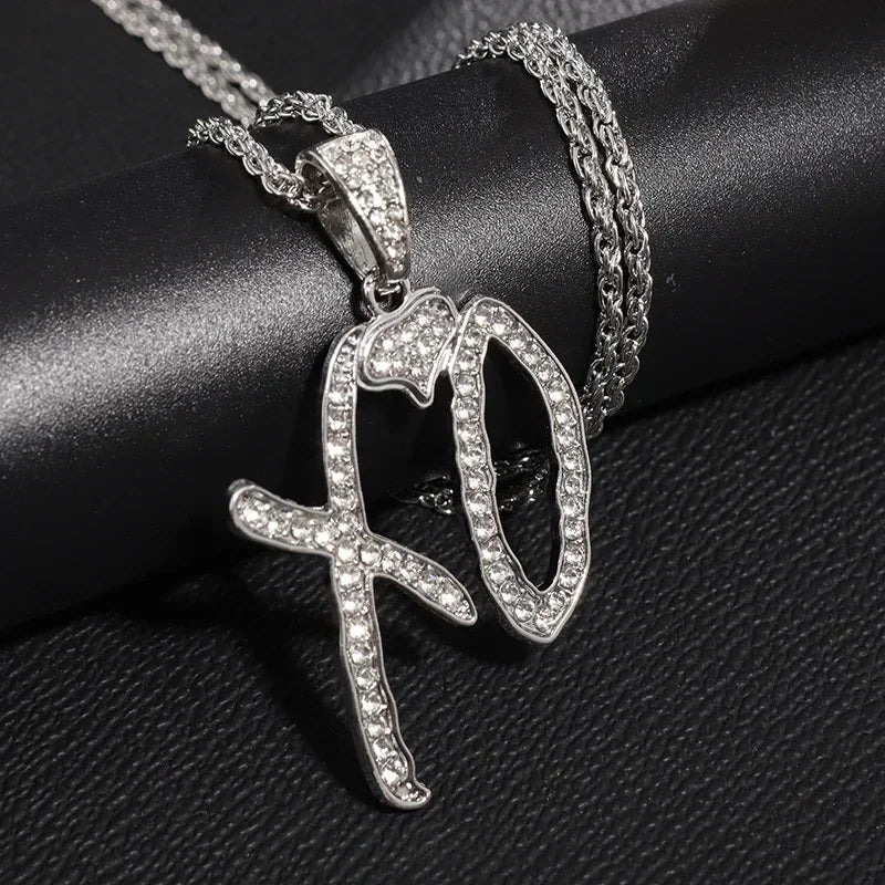 Fashion Hip Hop Bing Ice Crystal Letter Xo Necklace Cubic Zirconia Pendant Men's Hip Hop Rock Amulet Jewelry