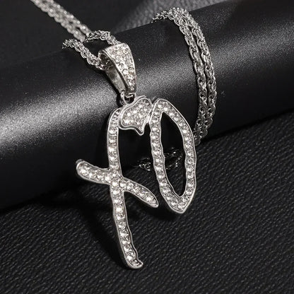 Fashion Hip Hop Bing Ice Crystal Letter Xo Necklace Cubic Zirconia Pendant Men's Hip Hop Rock Amulet Jewelry