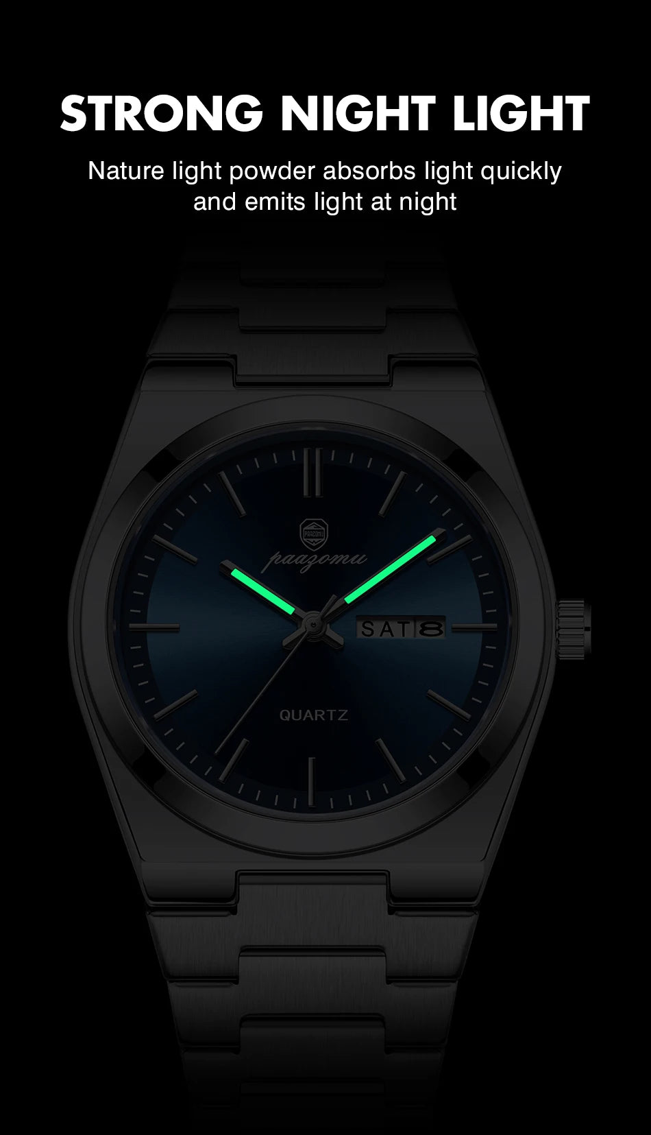 PENGAGAR Luxury Quartz Man Wristwatch Sport Men Watches Waterproof Luminous Date Week Stainless Steel Men's Watch Male Reloj+box