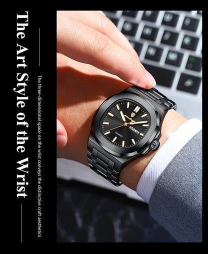 POEDAGAR Original Square Watches For Men Week Date Stainless Steel Man Watch Luminous Waterproof Luxury Men's Quartz Wristwatch