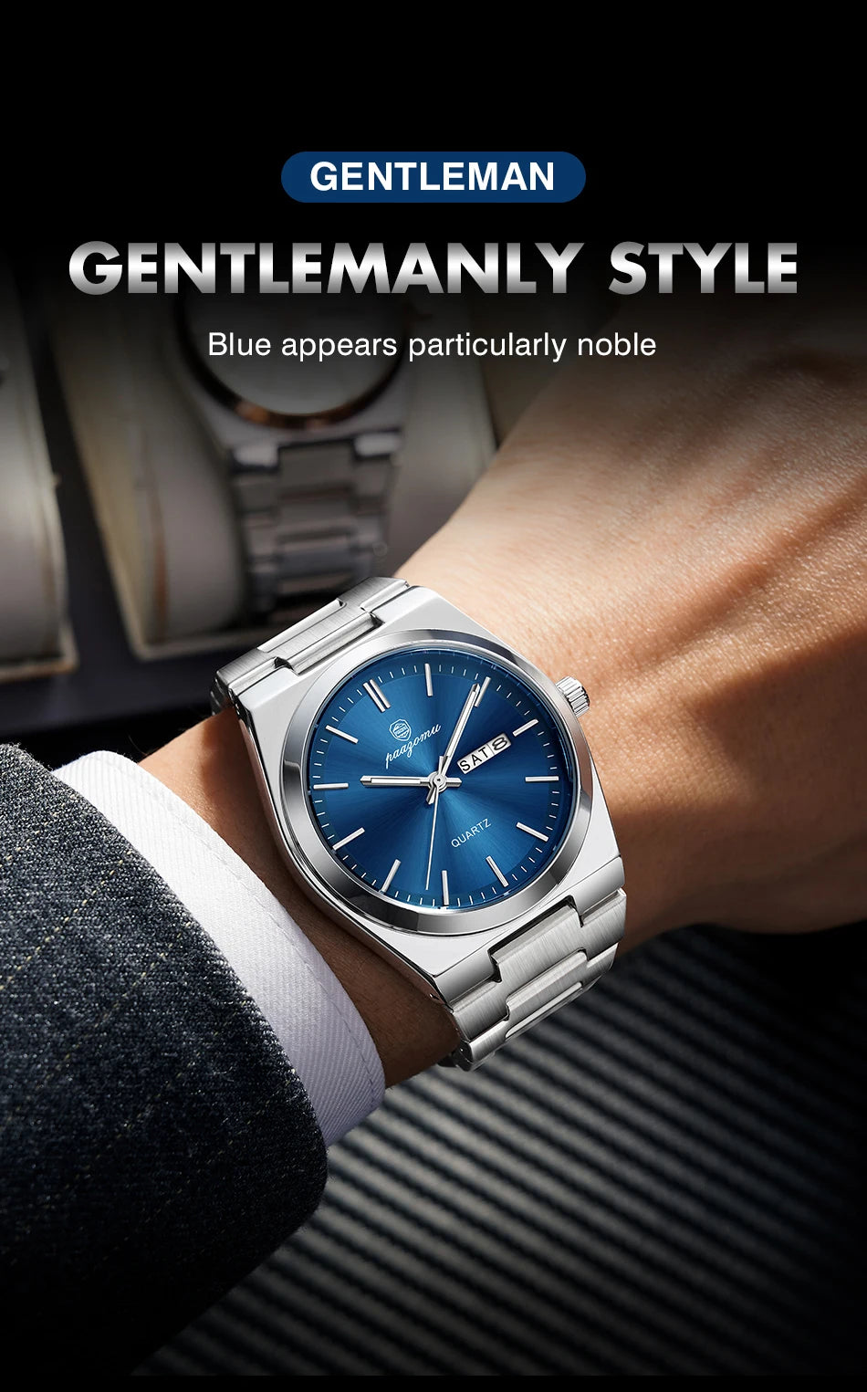 PENGAGAR Luxury Quartz Man Wristwatch Sport Men Watches Waterproof Luminous Date Week Stainless Steel Men's Watch Male Reloj+box