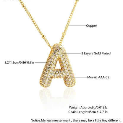 Classics Zircon Inlay Letter Pendant Necklace Fashion Gold Color For Women Couple Holiday Gift Party Everyday Jewelry