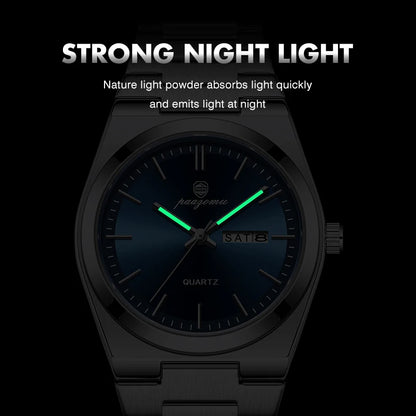 PENGAGAR Luxury Quartz Man Wristwatch Sport Men Watches Waterproof Luminous Date Week Stainless Steel Men's Watch Male Reloj+box