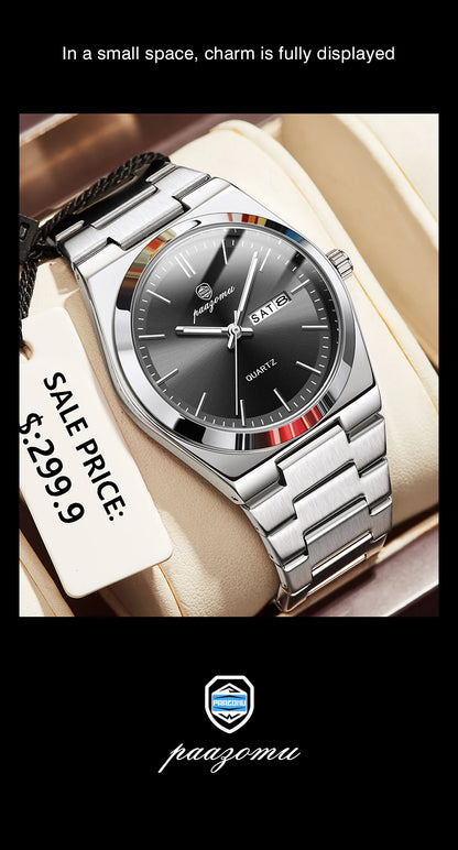 PENGAGAR Luxury Quartz Man Wristwatch Sport Men Watches Waterproof Luminous Date Week Stainless Steel Men's Watch Male Reloj+box