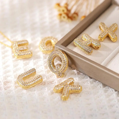 Classics Zircon Inlay Letter Pendant Necklace Fashion Gold Color For Women Couple Holiday Gift Party Everyday Jewelry