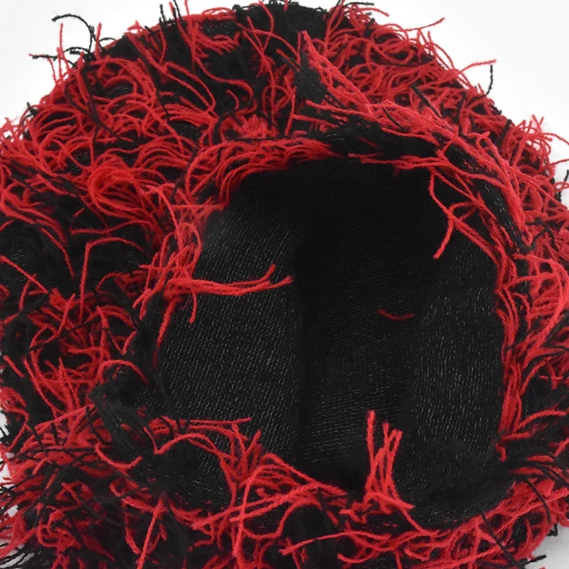 2024 New Hip Hop Balaclava Distressed Knitted Caps Full Face Ski Mask Women Outdoor Camouflage Fuzzy Ski Balaclava Beanies Hat