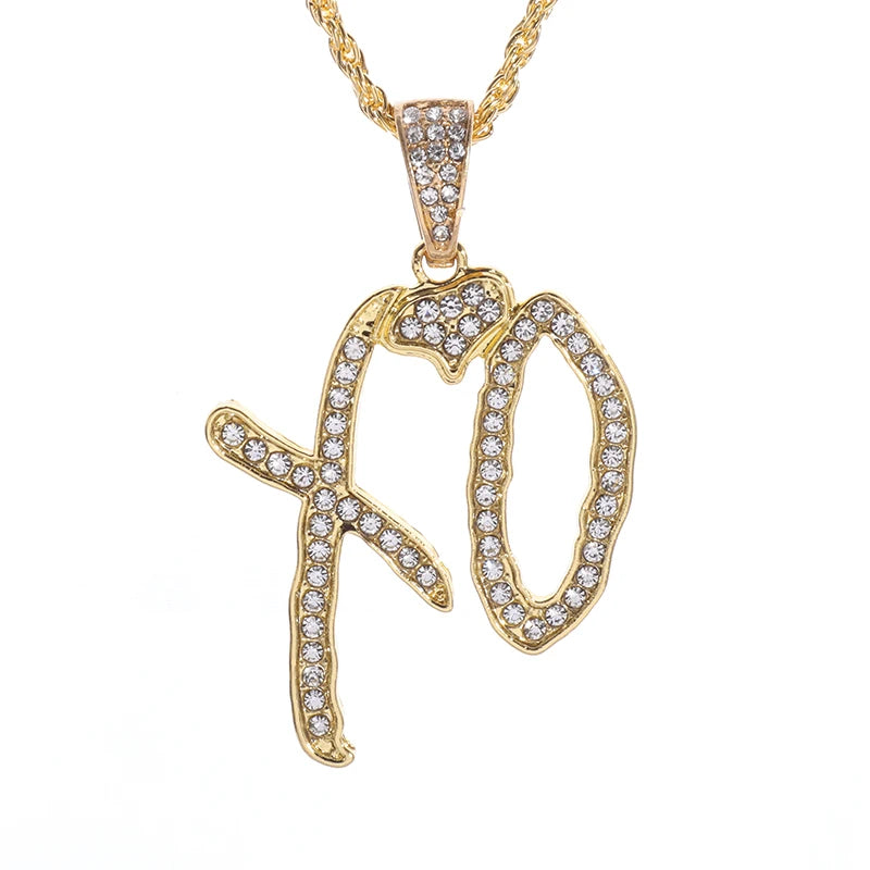 Fashion Hip Hop Bing Ice Crystal Letter Xo Necklace Cubic Zirconia Pendant Men's Hip Hop Rock Amulet Jewelry