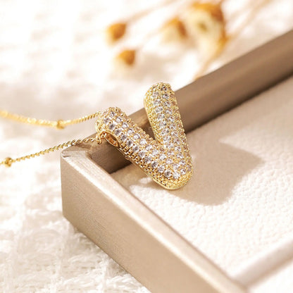 Classics Zircon Inlay Letter Pendant Necklace Fashion Gold Color For Women Couple Holiday Gift Party Everyday Jewelry